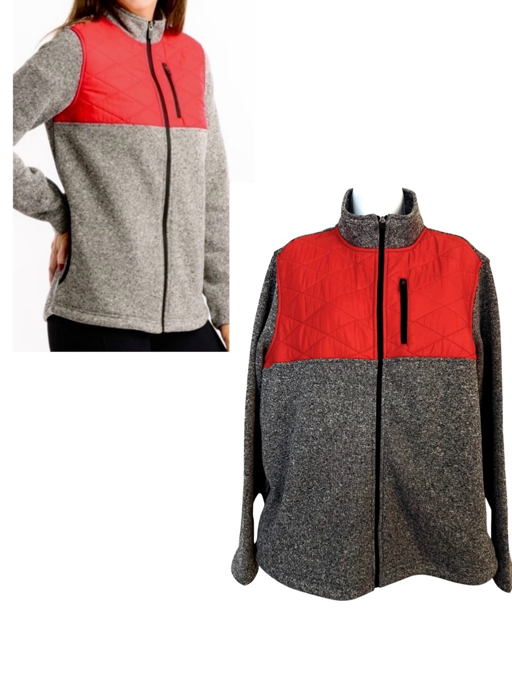 Zyia Active Red Gray Quilted Ash Cabin Jacket Size 4XL Gorpcore Performance